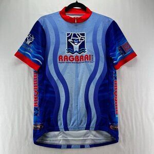 Primal Cycling Jersey Shirt Men Size L Full Zip Biker Ragbrai XXXV Graphic Blue